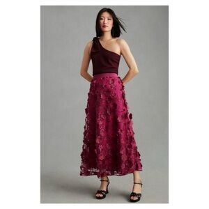 NWT Anthropologie Floral Appliqué Skirt in Raspberry  Size Small